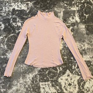 FREE PEOPLE Baby Pink Small Thermal Mock Neck Long Sleeve Top